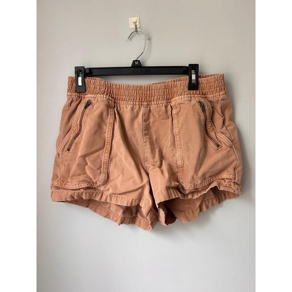 Aerie Women Orange Canvas Utility Cargo Shorts Elastic Waist Zipper Pockets L